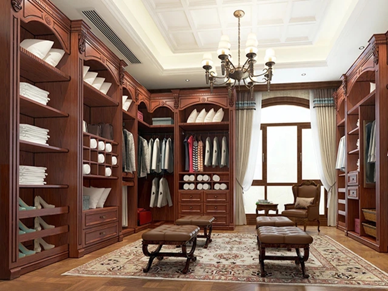 Luxury European Oak Lacquered Doors Solid Wood Walk In Wardrobe na may Magagandang Molding