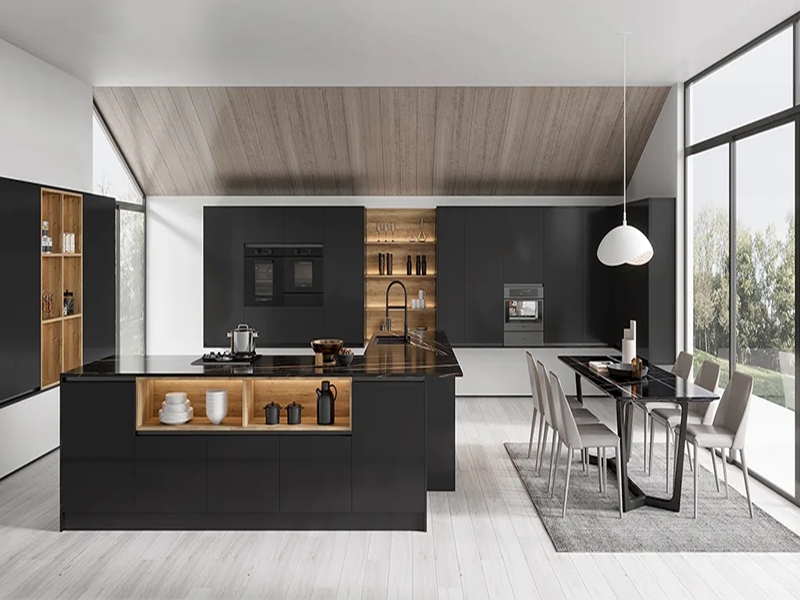 YAlig Modern Black Lacquer Kitchen Cabinet