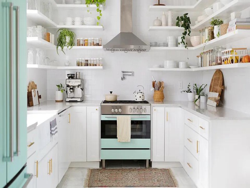 Makintab na White Solid Wood Lacquered Kitchen Cabinets Para sa Maliit na Kusina