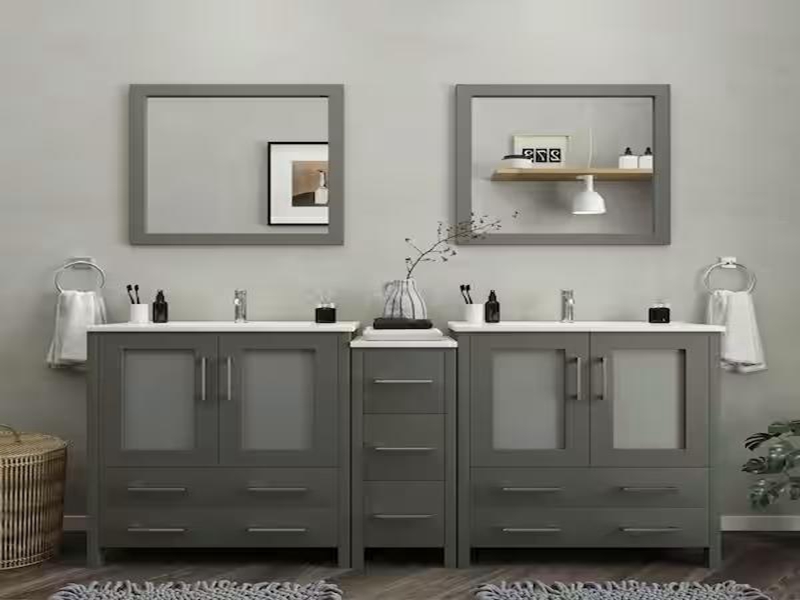 De-kalidad na Shaker Style Double Bathroom Vanity na may Wooden Framed Mirror