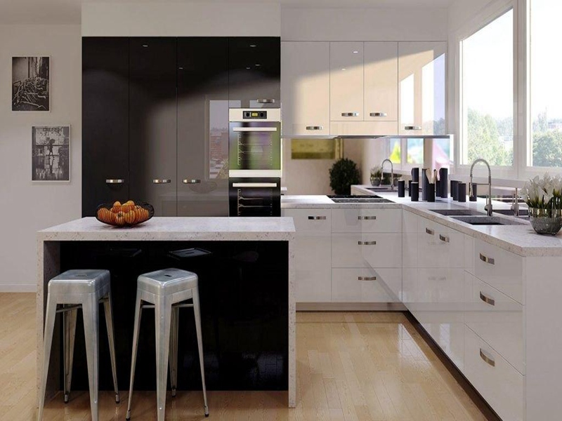 Modern Style Two Tone Cabinets Makintab na Acrylic Finish Black and White Kitchen Cabinets