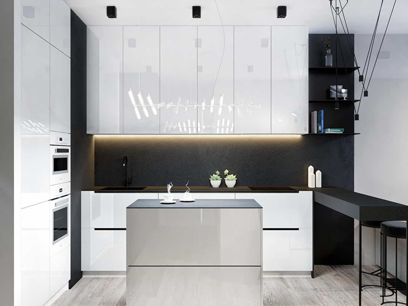 Modernong Minimalist White Glossy Acrylic Finish Solid Wood Kitchen Cabinets