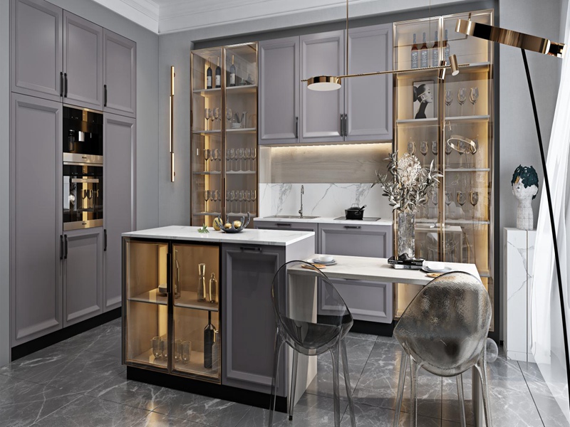 Modern Style Modular Light Colored Solid Wood Kitchen Cabinets