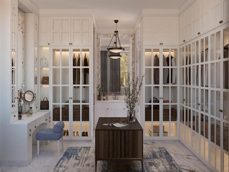 High End Light Luxury Dark Flat Solid Wood Wardrobe na may Mga Disenyo ng Ilaw