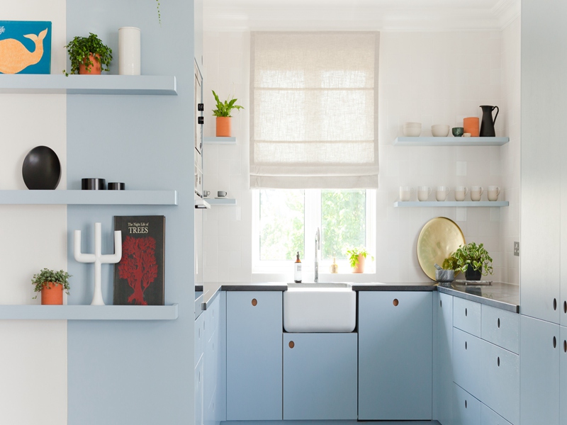 Modern Minimalist Sky Blue Solid Wood Cabinets