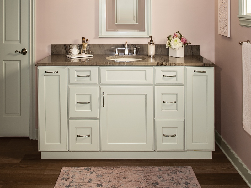 Shaker Style White Lacquer Finished Bathroom Cabinet na may Hiwalay na Faucet