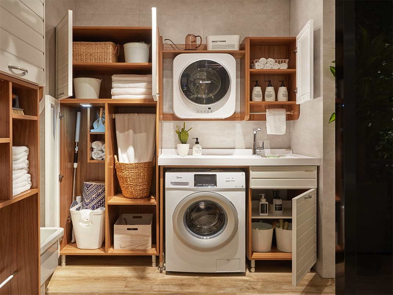 Naka-istilong Two Tone Laundry Cabinet na may Maramihang Storage Space