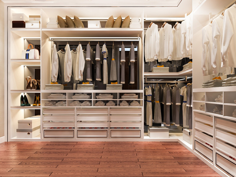 Modernong Minimalist na White Walk-In Wardrobe na may Multi-Storage Design