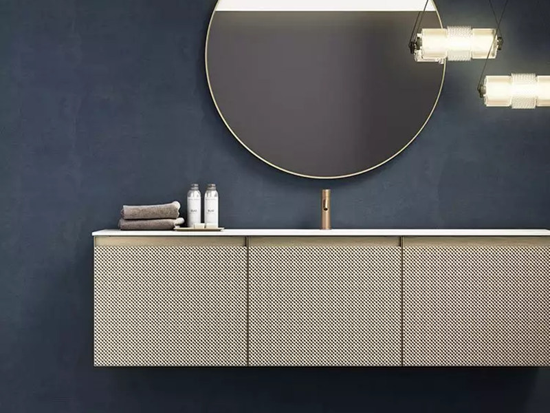Minimalist Metal Leather Solid Wood Bathroom Cabinet na may Metal Style