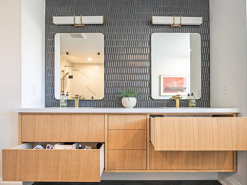 Modern Style White Oak Solid Wood Bathroom Cabinet na may Storage Blocking Box Design
