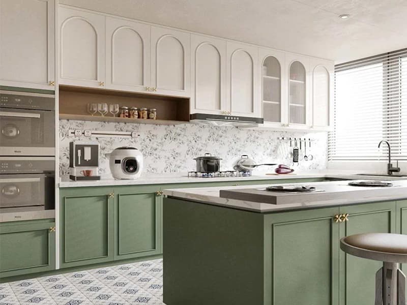 French Style Shaker Kitchen Cabinets Factory Price Lacquer Matte White Green Wooden Kitchen Cupbroad