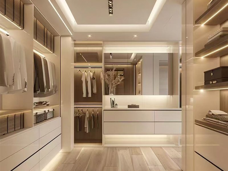 Italian Light Luxury High-end Series Cupboard para sa Clothes Wood Walk in Wardrobe na may LED Strip Light